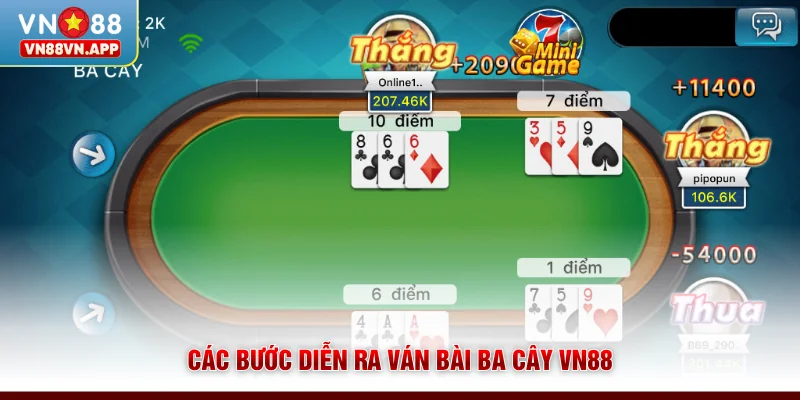 Các bước diễn ra ván bài ba cây VN88